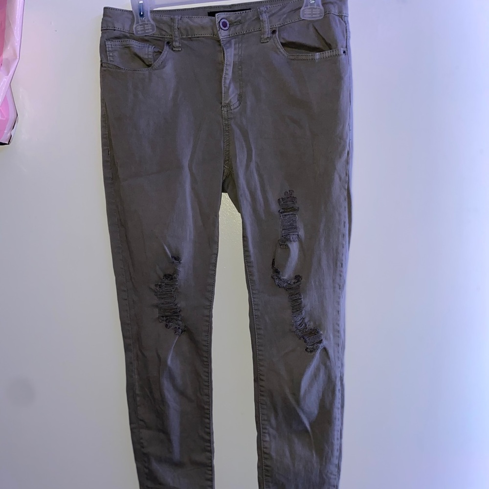 Distressed Olive Jeans